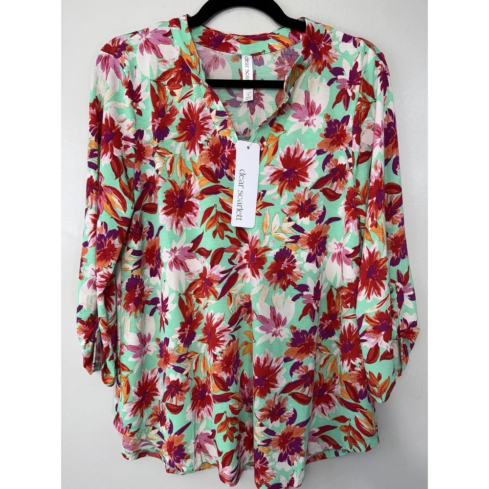 Dear Scarlett Mint Bold Floral 3/4 Sleeve Blouse Size S